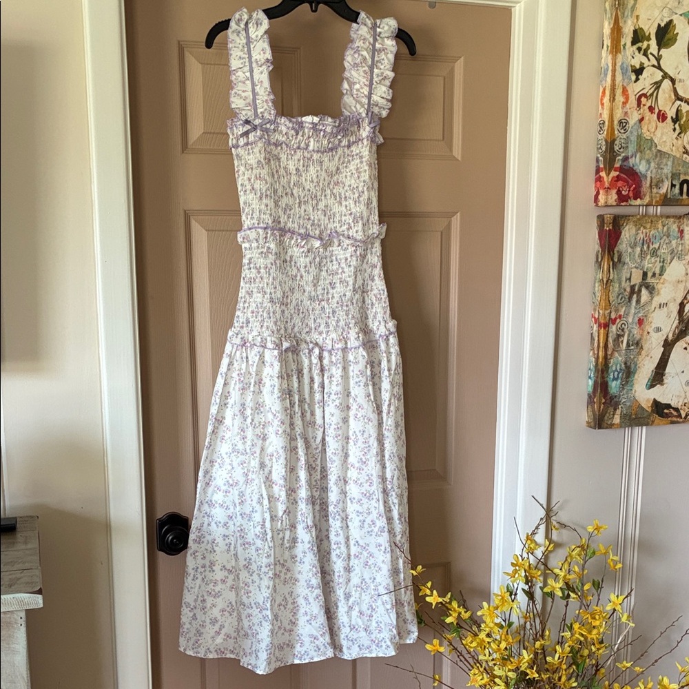 Rosie Posie Lavender Floral Smocked Midi Dress